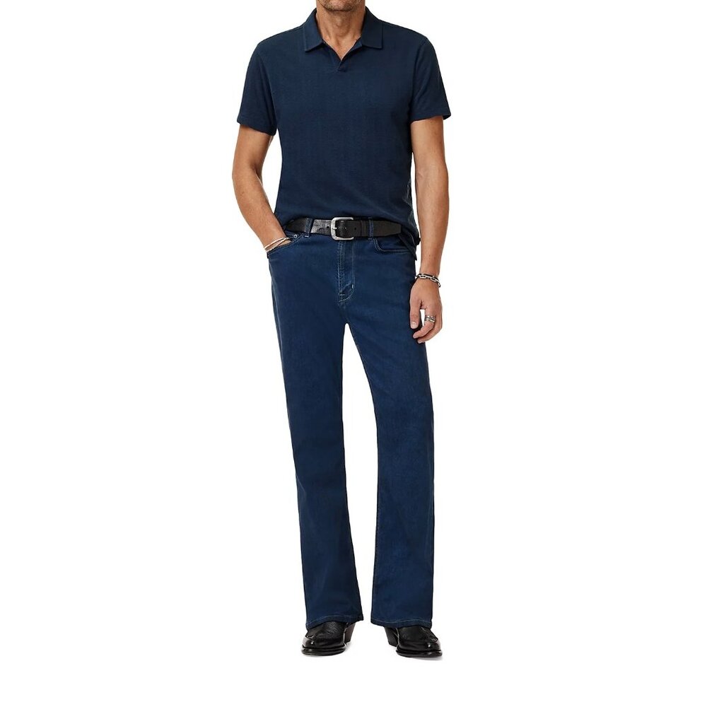 John Varvatos Men's Zion Jacquard Textured Open Collar SS Polo Shirt Deep Blue - Picture 7 of 8